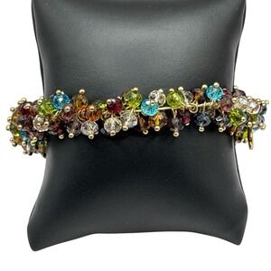 Charter Club Stretch Bracelet Faceted Glass‎ Cha Cha Beads Gold Tone Colorful